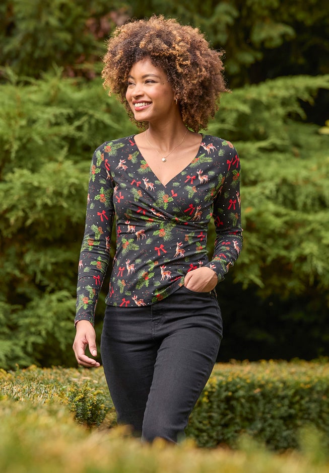 Stretch Knit Festive Wrap Top image number 6