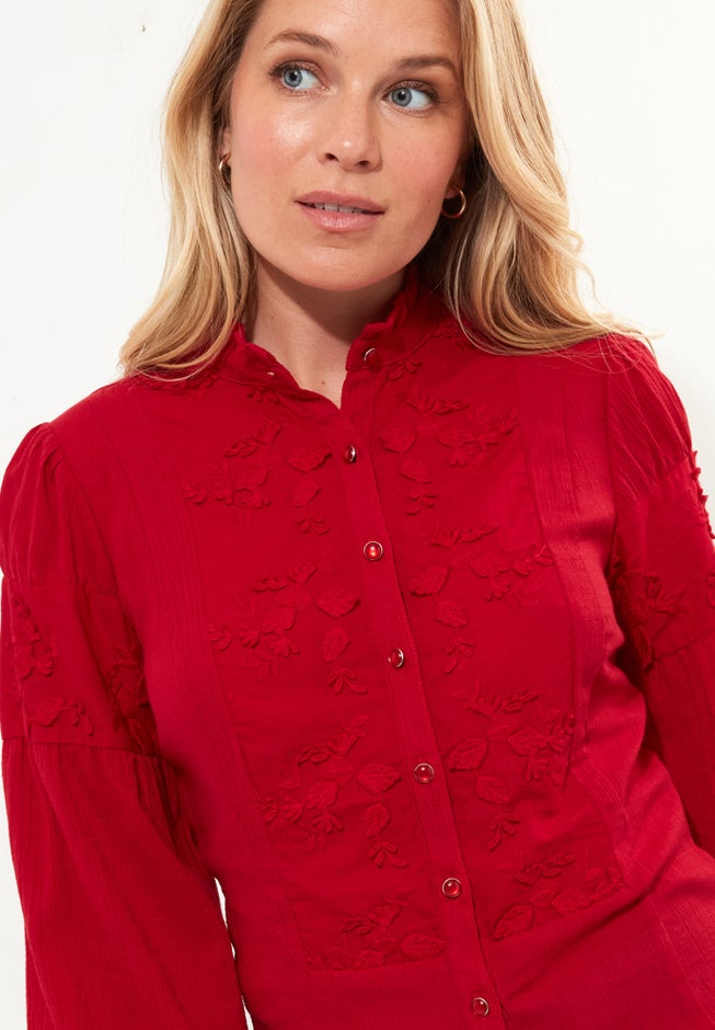 Long Balloon Sleeve Embroidered Blouse image number 3