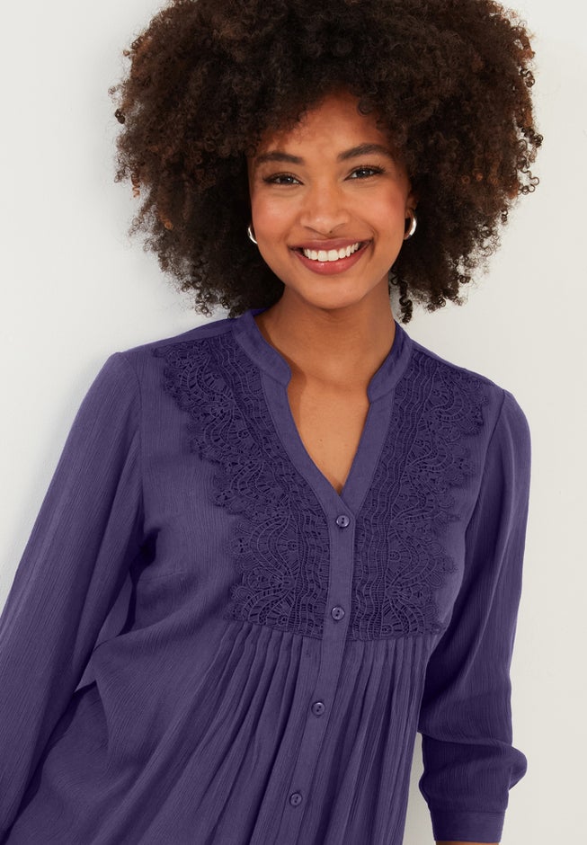 Crochet Trim Pintuck Shirt image number 4