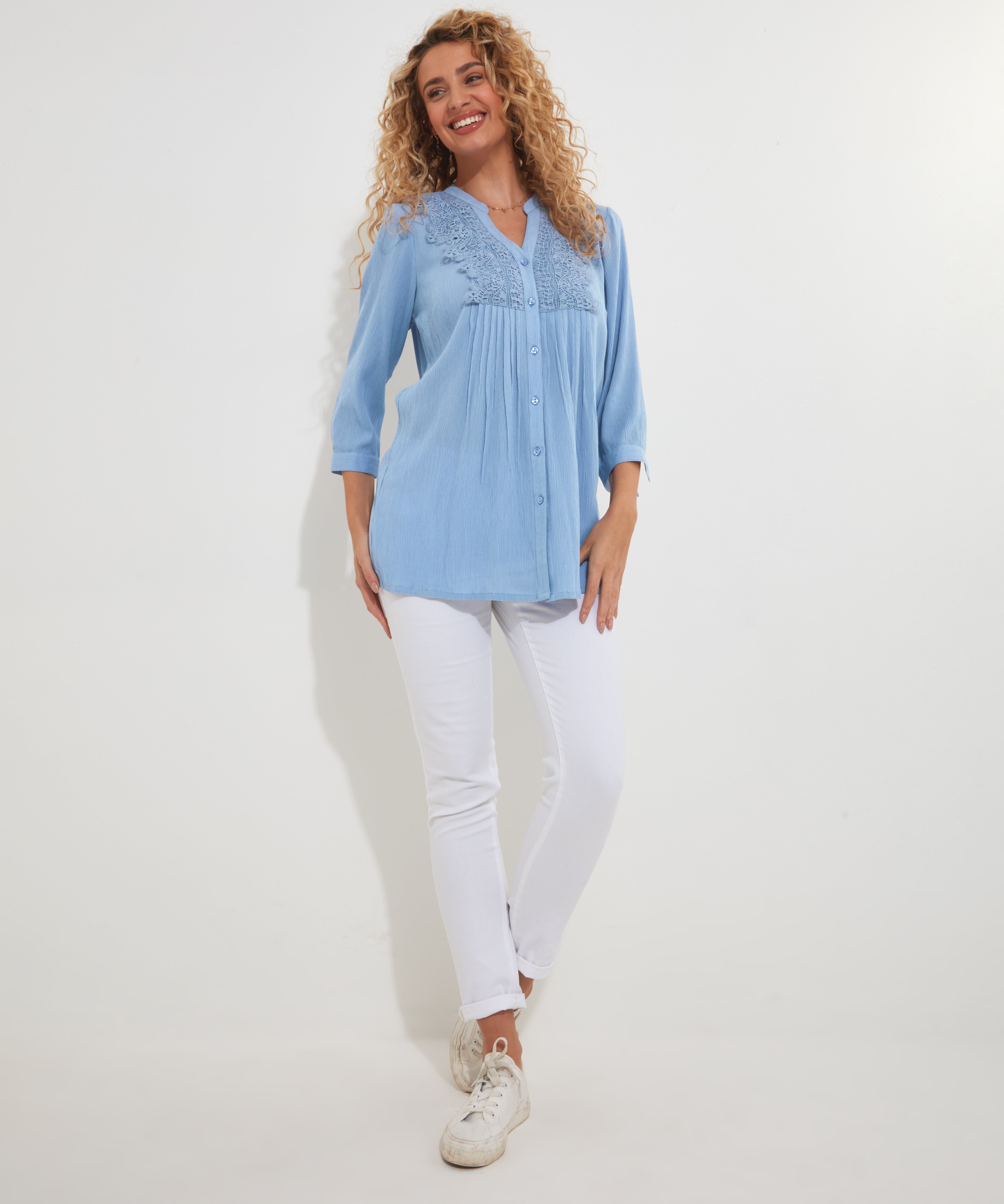 Crochet Trim Pintuck Shirt image number 2