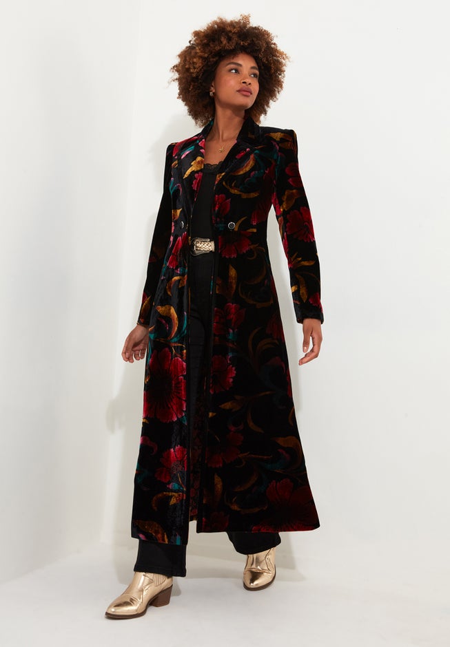 Longline Floral Velvet Blazer image number 5
