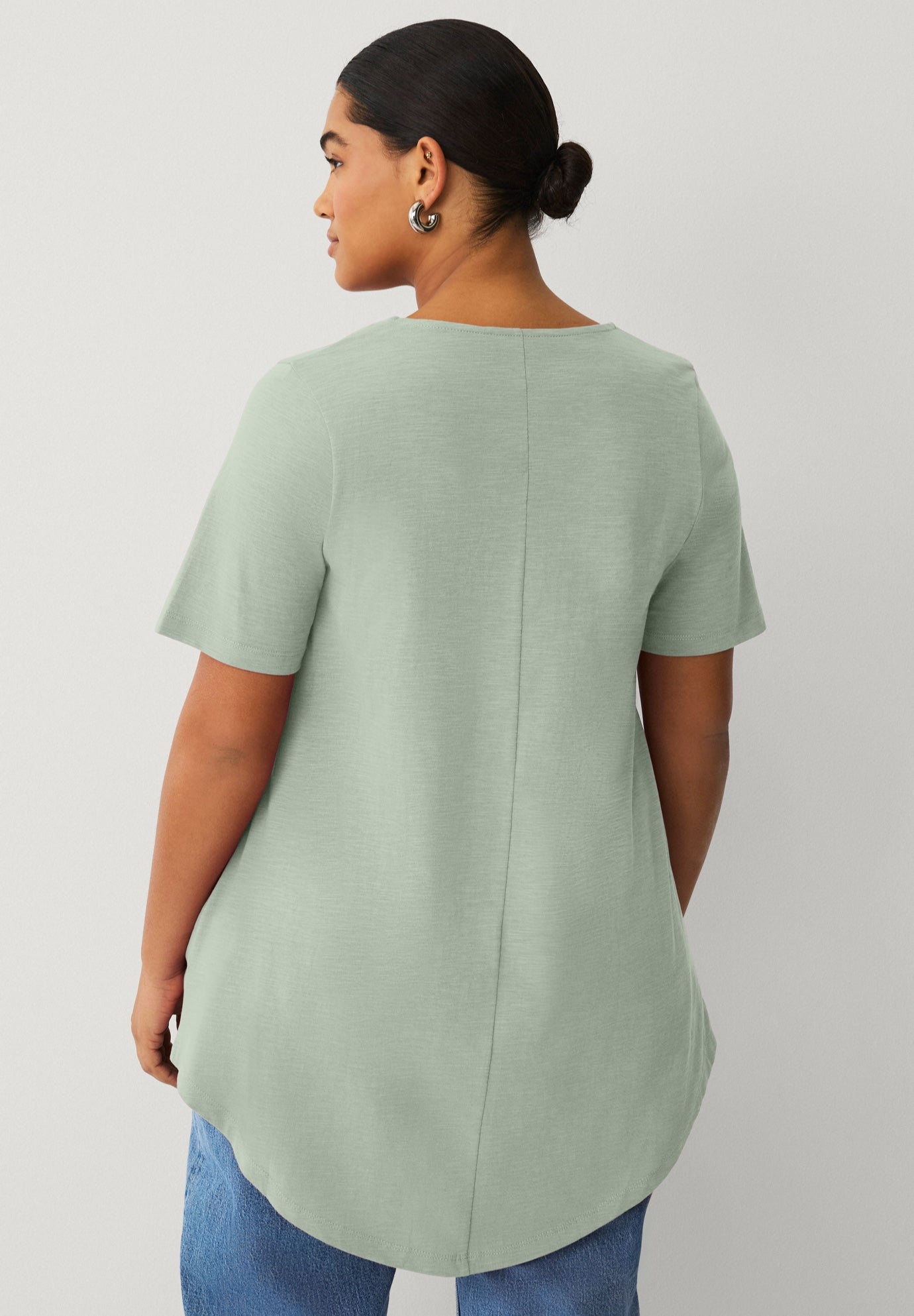 Cotton Jersey Slub V-Neck Inverted Pleat Tunic with Curved Hem image number 1