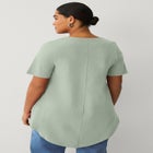 Cotton Jersey Slub V-Neck Inverted Pleat Tunic with Curved Hem image number null