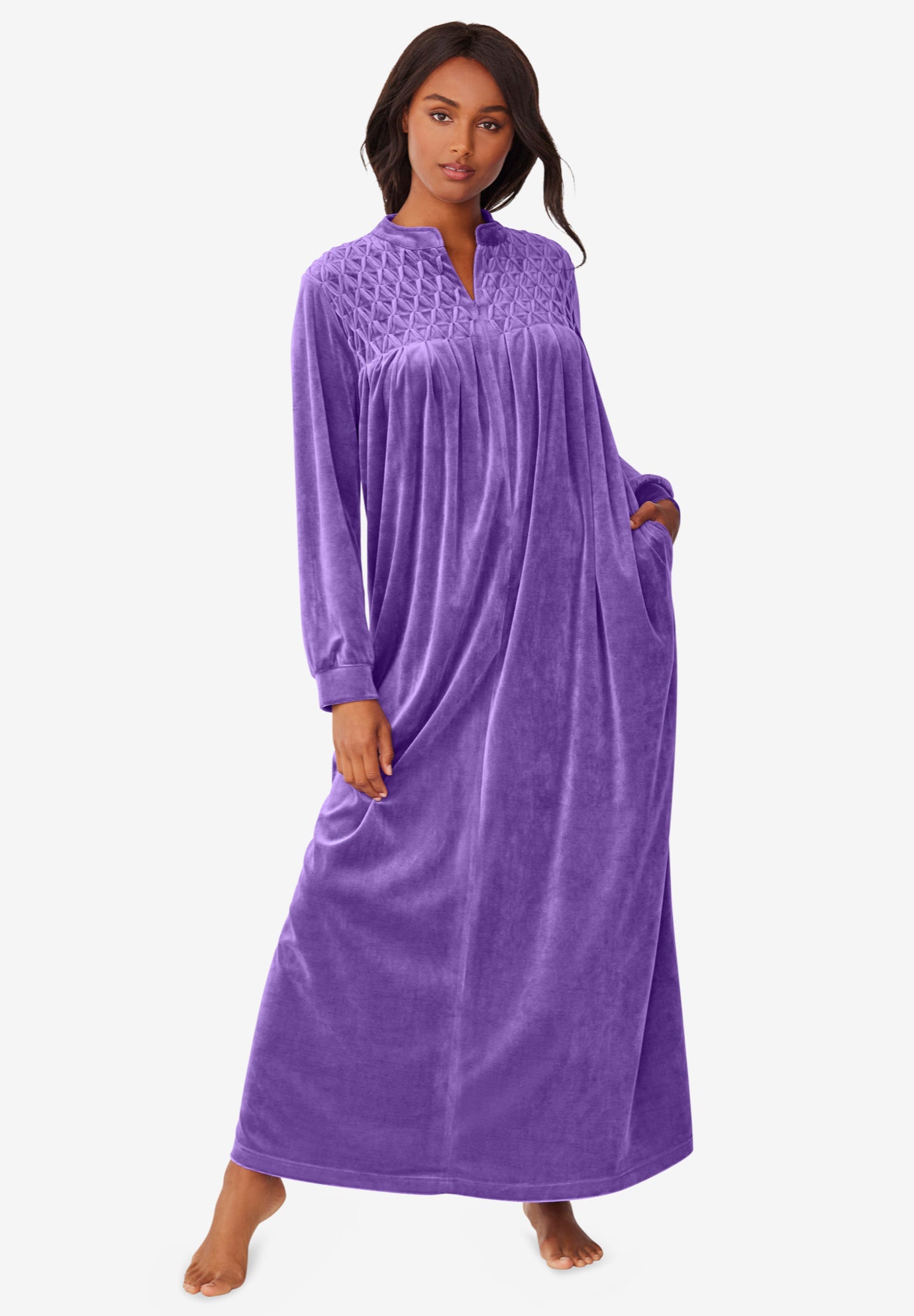 Smocked Velour Long Robe image number 0