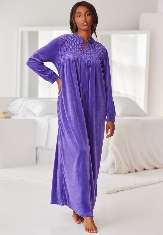 Smocked Velour Long Robe image number 6