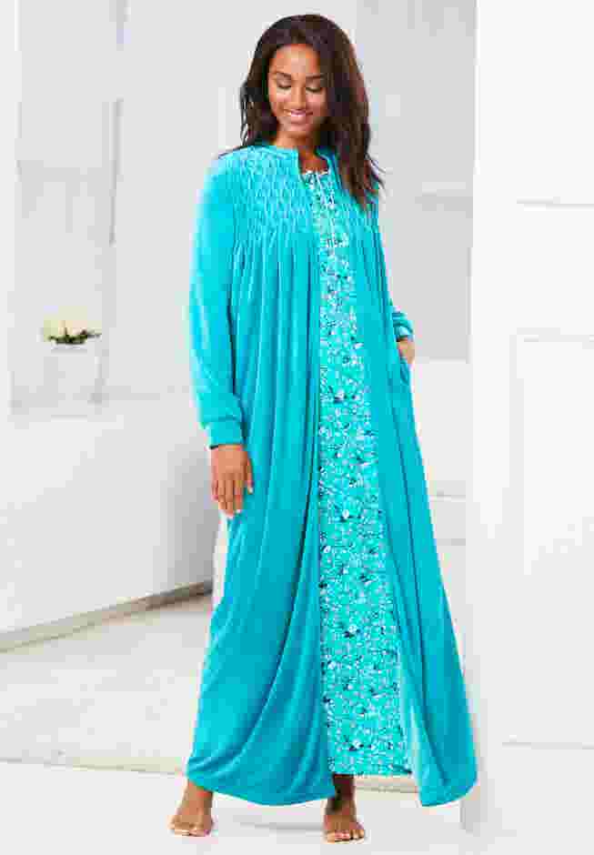 Smocked Velour Long Robe image number 7