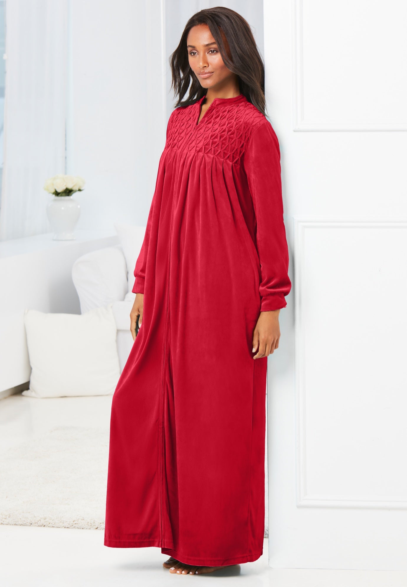 Smocked Velour Long Robe image number 0