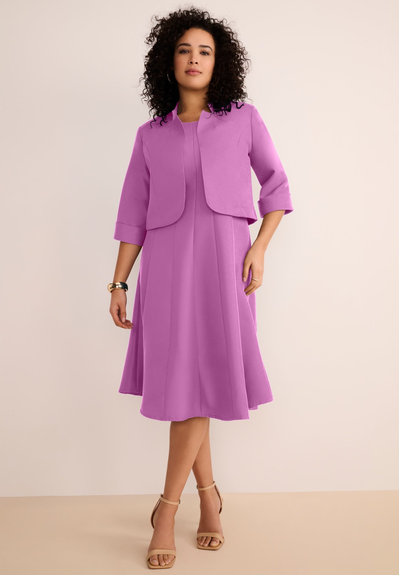 Plus Size Elbow Sleeve Fit-and-Flare Dress with Bolero Jacket &ndash; 2-Piece Suit image number 0