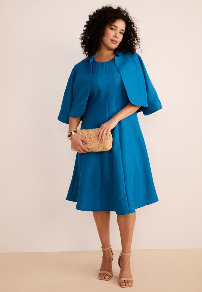Plus Size Elbow Sleeve Fit-and-Flare Dress with Bolero Jacket &ndash; 2-Piece Suit image number 5