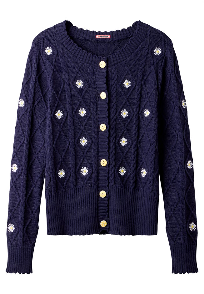 Embroidered Cable Cardigan image number 1