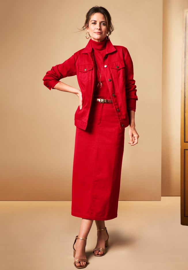 Classic Cotton Denim Midi Skirt image number 3