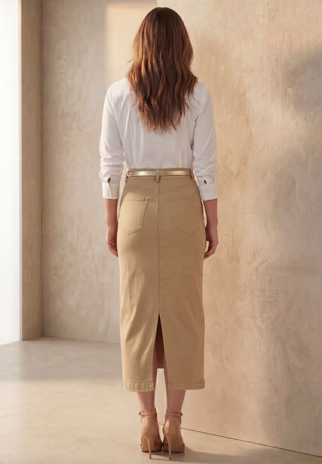 Classic Cotton Denim Midi Skirt image number 2