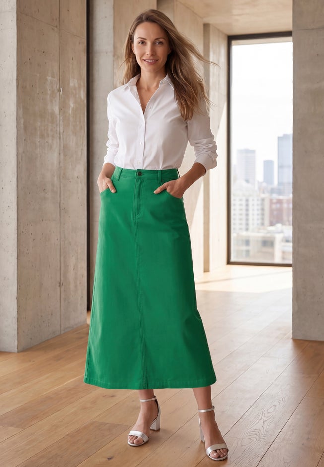 Classic Cotton Denim Midi Skirt image number 1