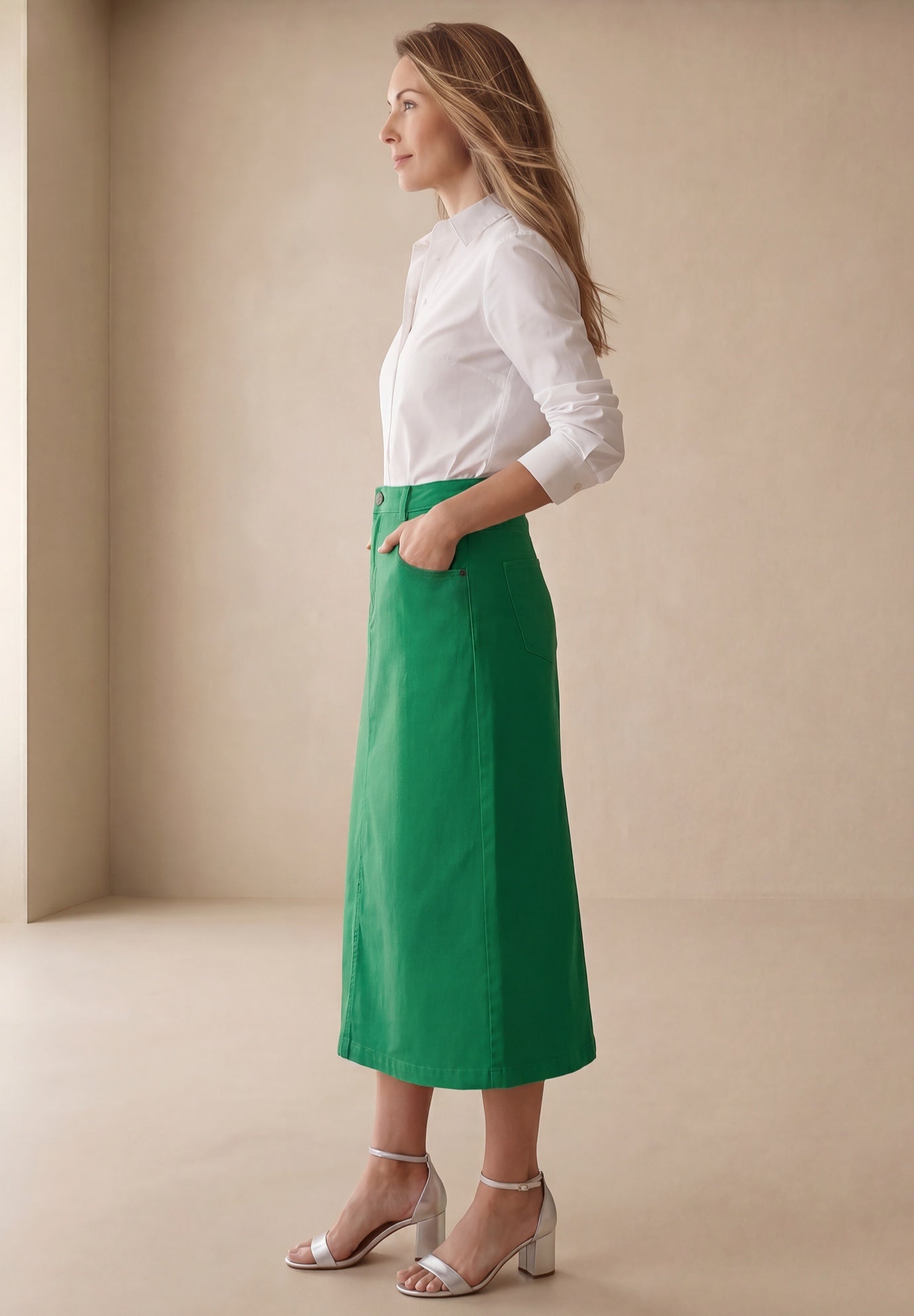 Classic Cotton Denim Midi Skirt image number 2