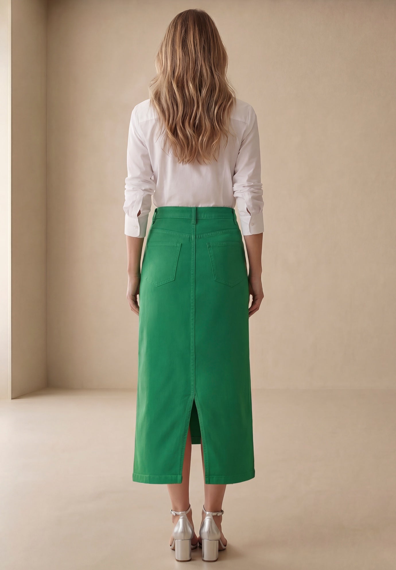 Classic Cotton Denim Midi Skirt image number 3