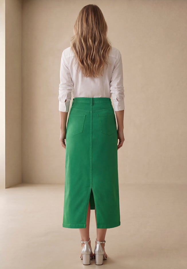 Classic Cotton Denim Midi Skirt image number 3