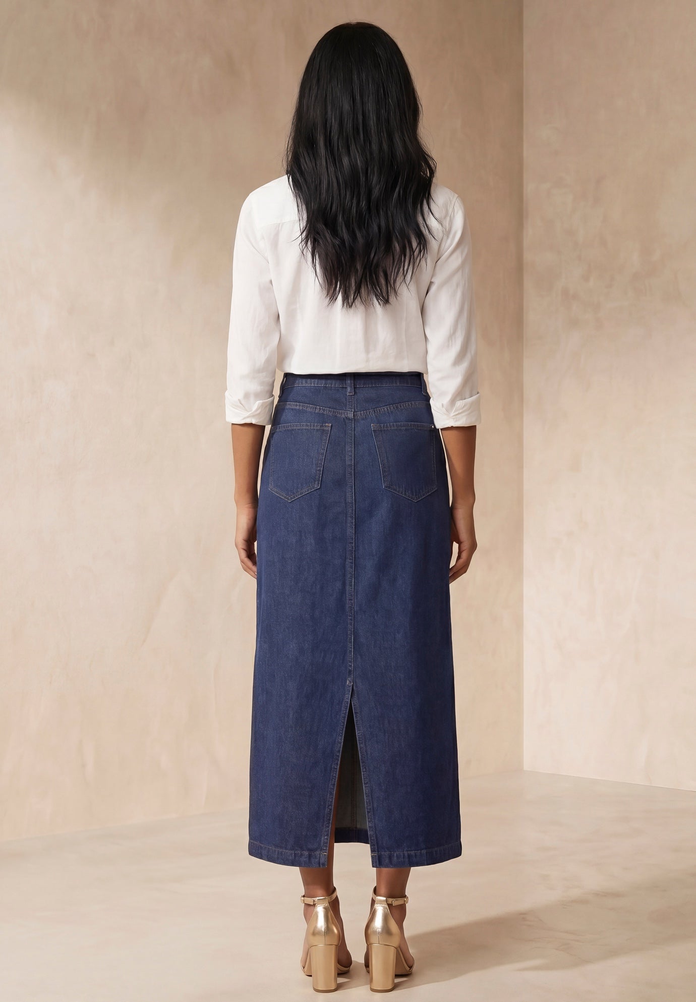 Jessica London Women's Plus Size Classic Cotton Denim Midi Skirt - Produktbild 2