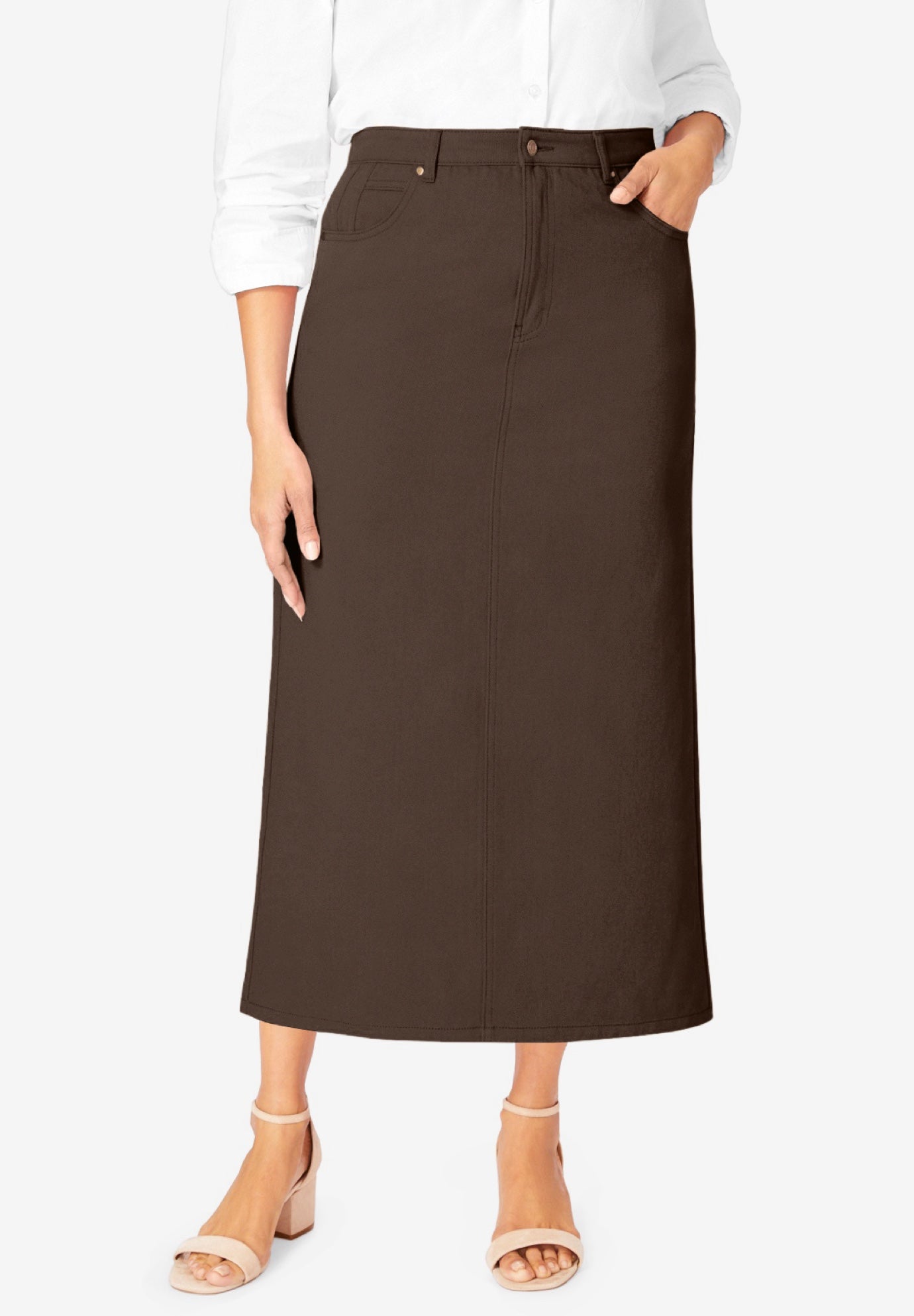 Classic Cotton Denim Midi Skirt image number 0