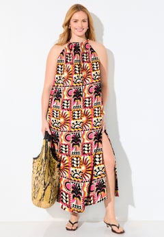 Cotton High Neck Maxi Dress Cover Up