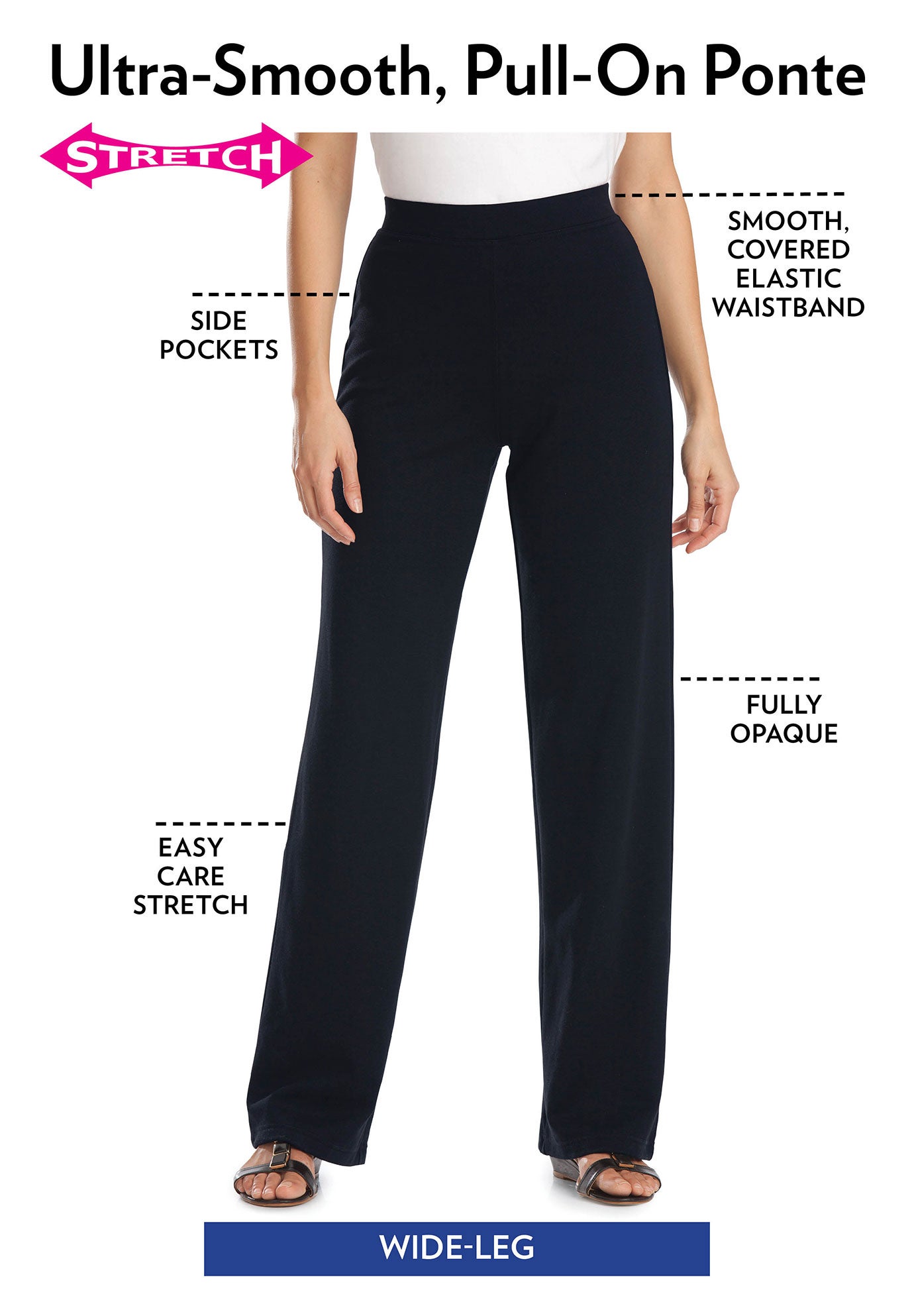 Stretch Ponte Knit Pull-On Wide-Leg Pants image number 0