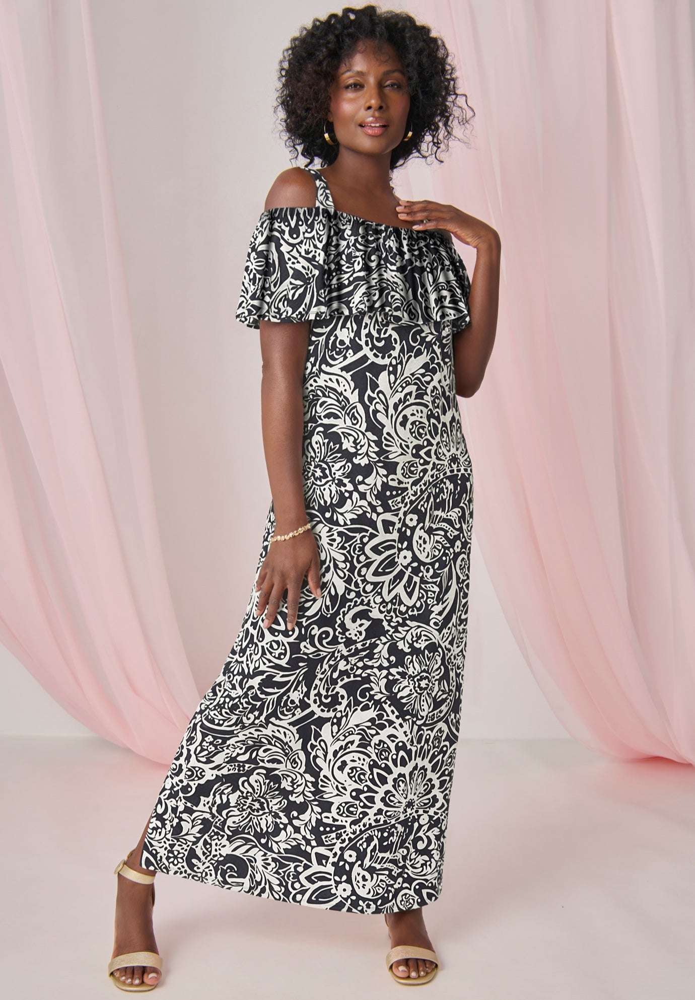 Cold Shoulder A-Line Maxi Dress image number 0