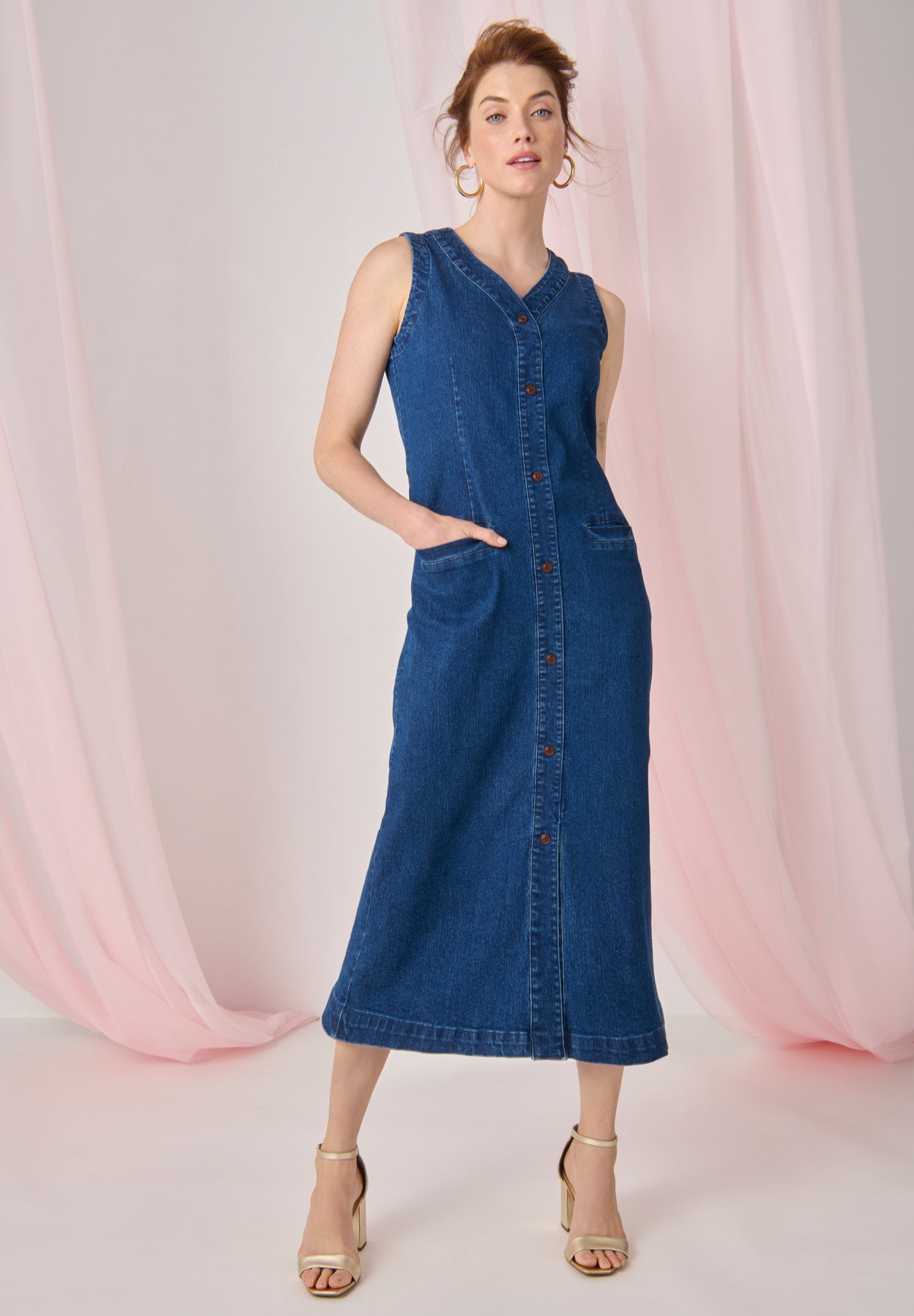 Denim Button Maxi Dress image number 0