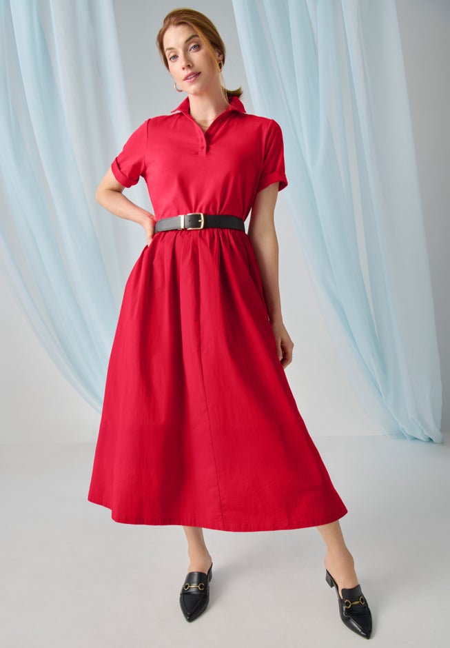 Mixed Media Poplin Shirt Dress image number 1