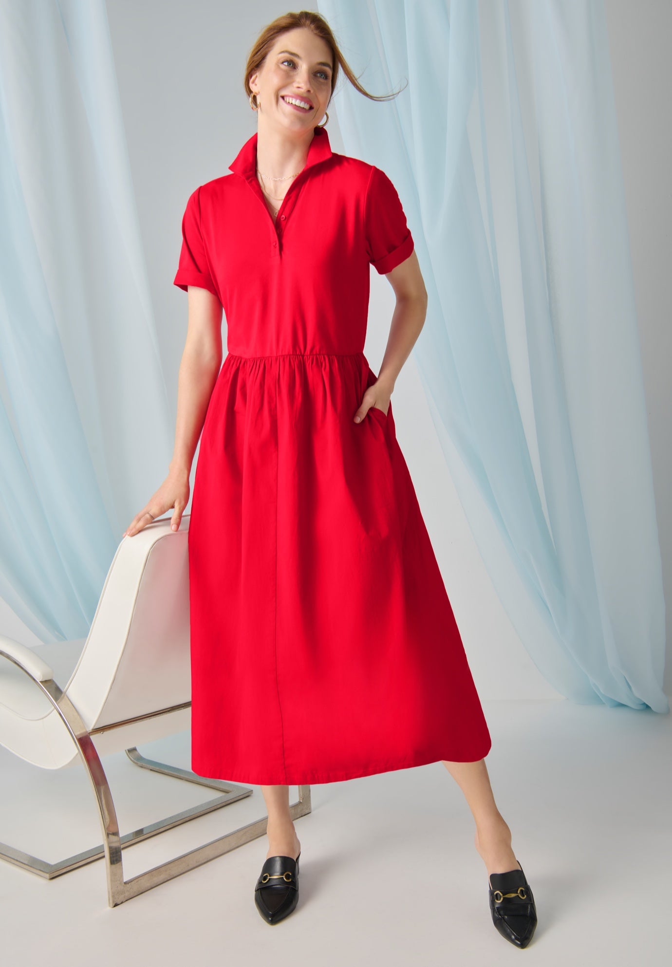 Mixed Media Poplin Shirt Dress image number 0