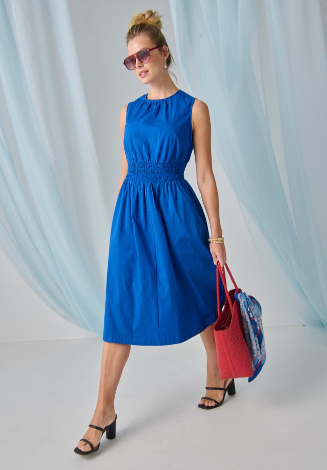 Smocked Poplin Midi Dress image number 1