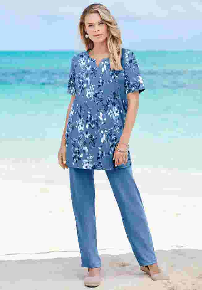 Soft Knit Print Notch Neck Tunic image number 4