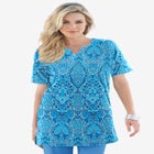 Plus Size Soft Knit Print Tunic with Notch Neckline image number 0