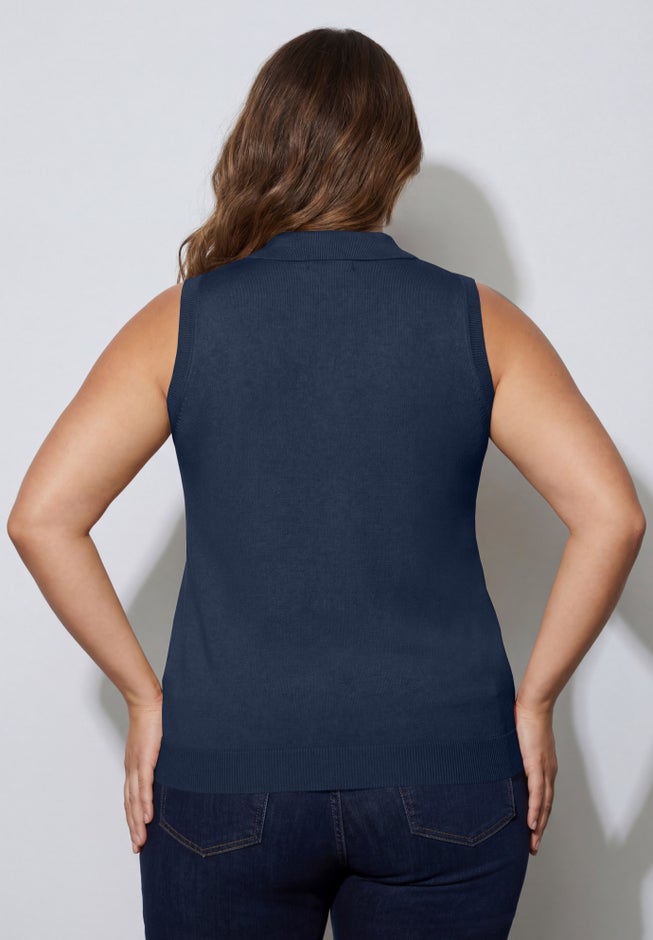 Sleeveless Pullover Polo Sweater image number 1