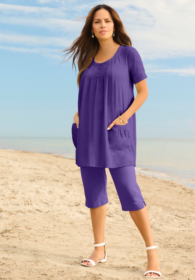 Plus Size Soft Knit Pull-On Capri Pant image number 2