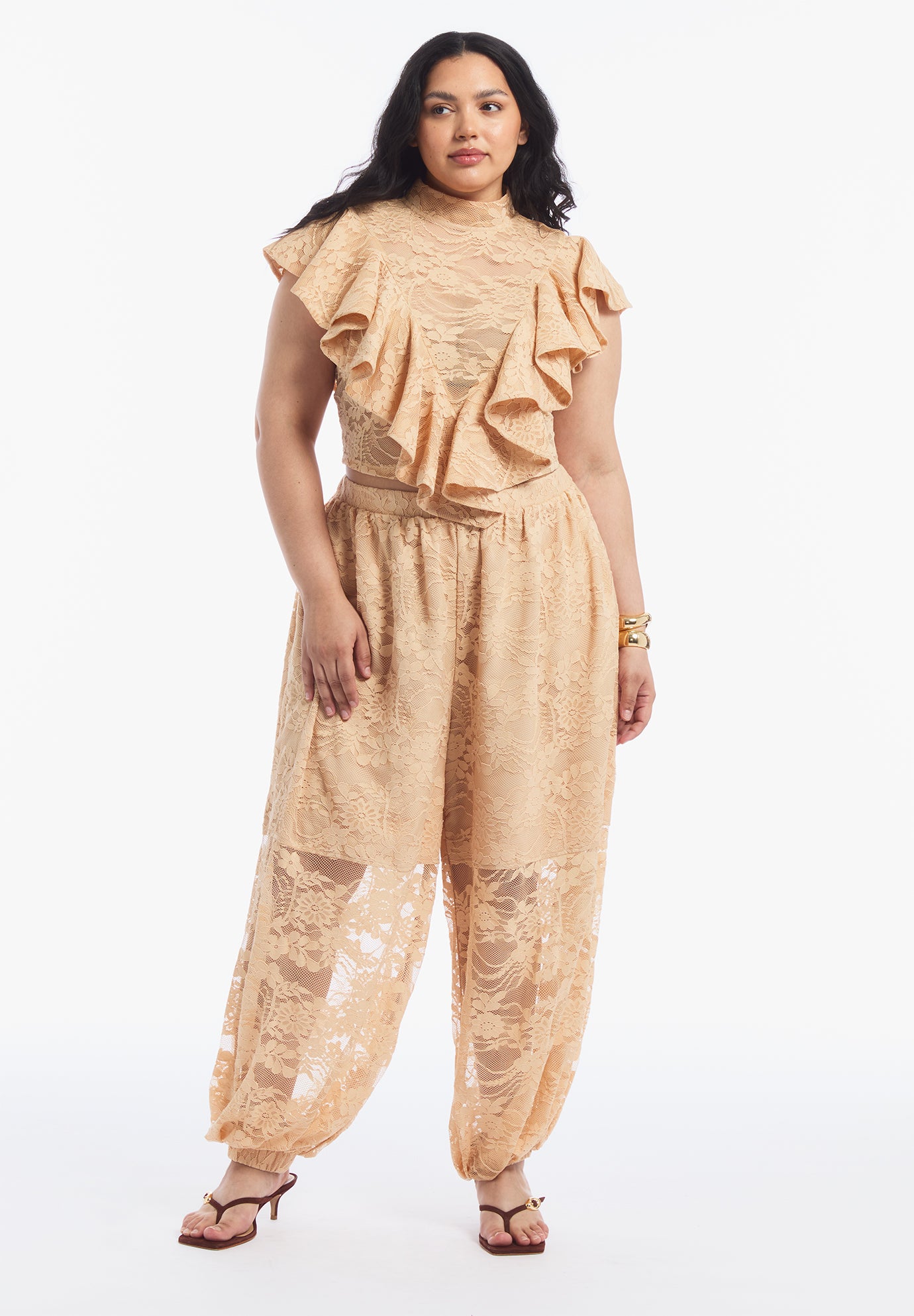 Floral Lace Ruffle Top image number 1