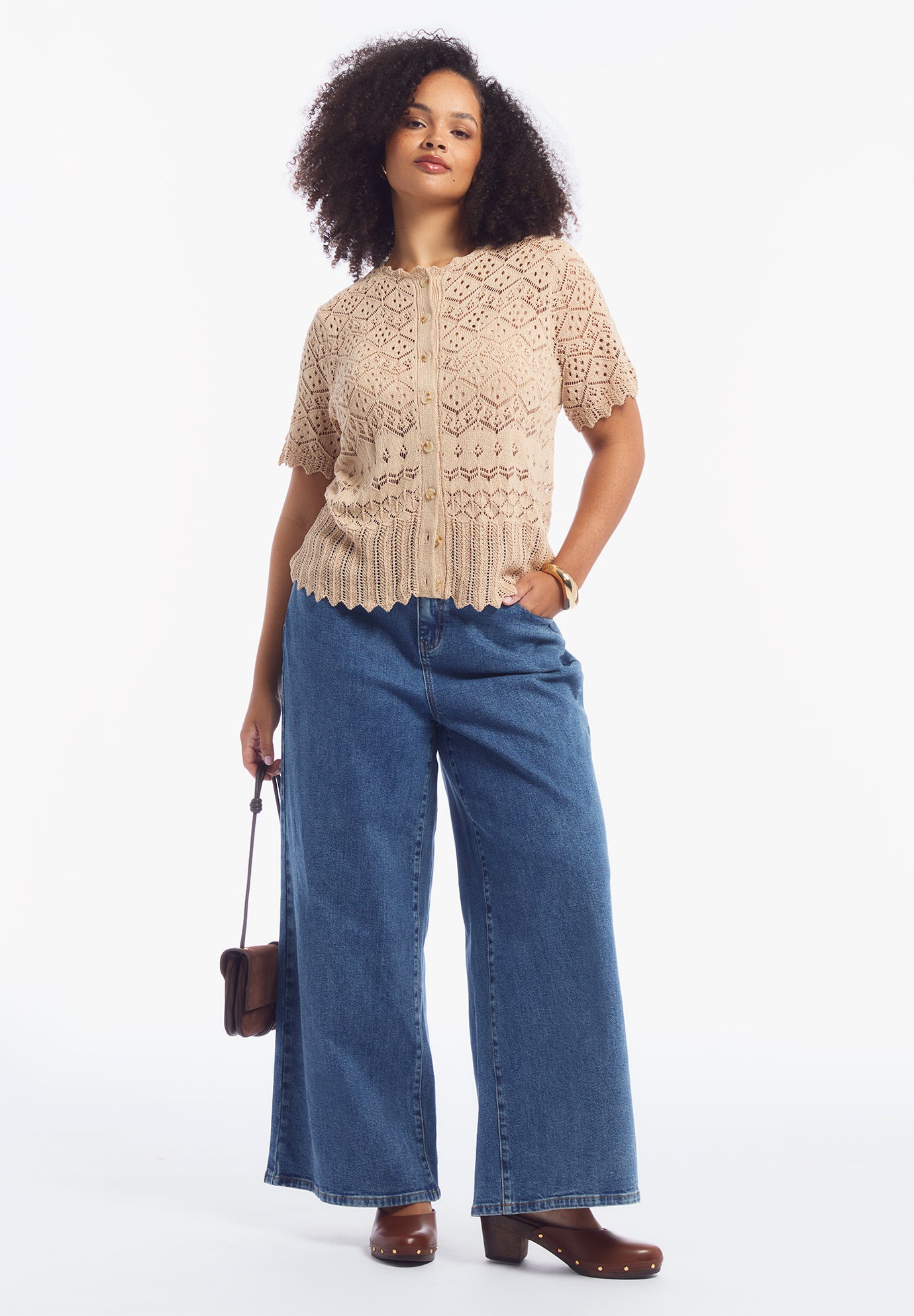 Short Sleeve Pointelle Cardigan image number 1