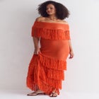 Off-Shoulder Fringe Sweater Dress image number null