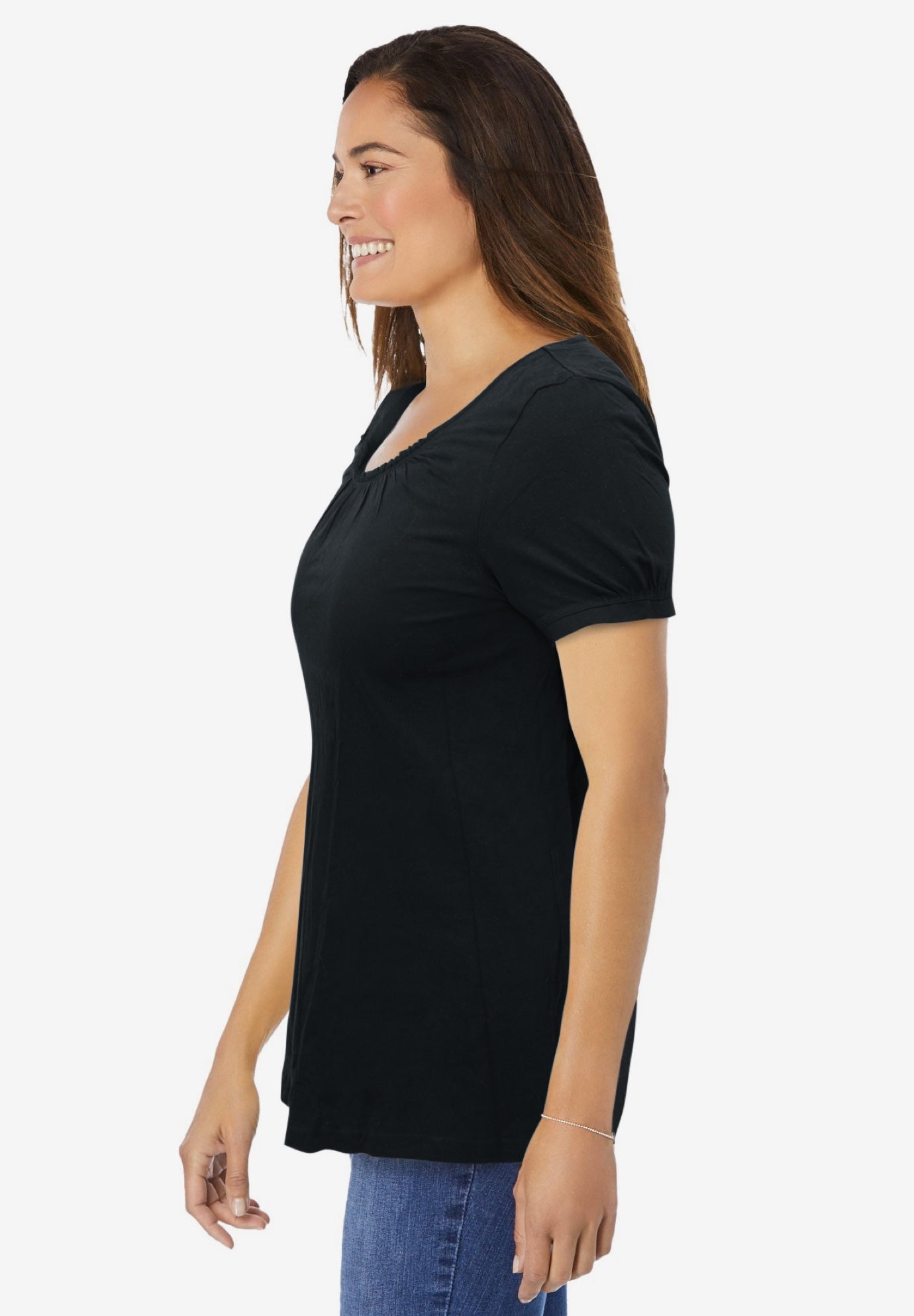 Perfect Short-Sleeve Shirred U-Neck Tunic image number 2