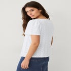 Boat Neck Flutter Sleeve Knit Eyelet Tee image number null
