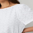 Boat Neck Flutter Sleeve Knit Eyelet Tee image number null