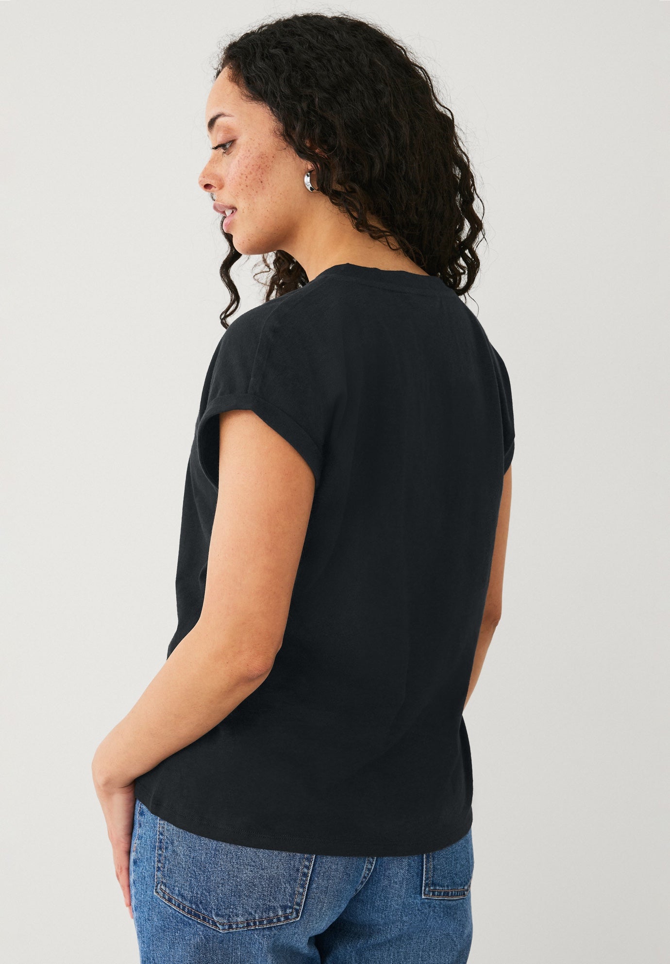 V-neck Tee With Rolled Cuffs image number 1