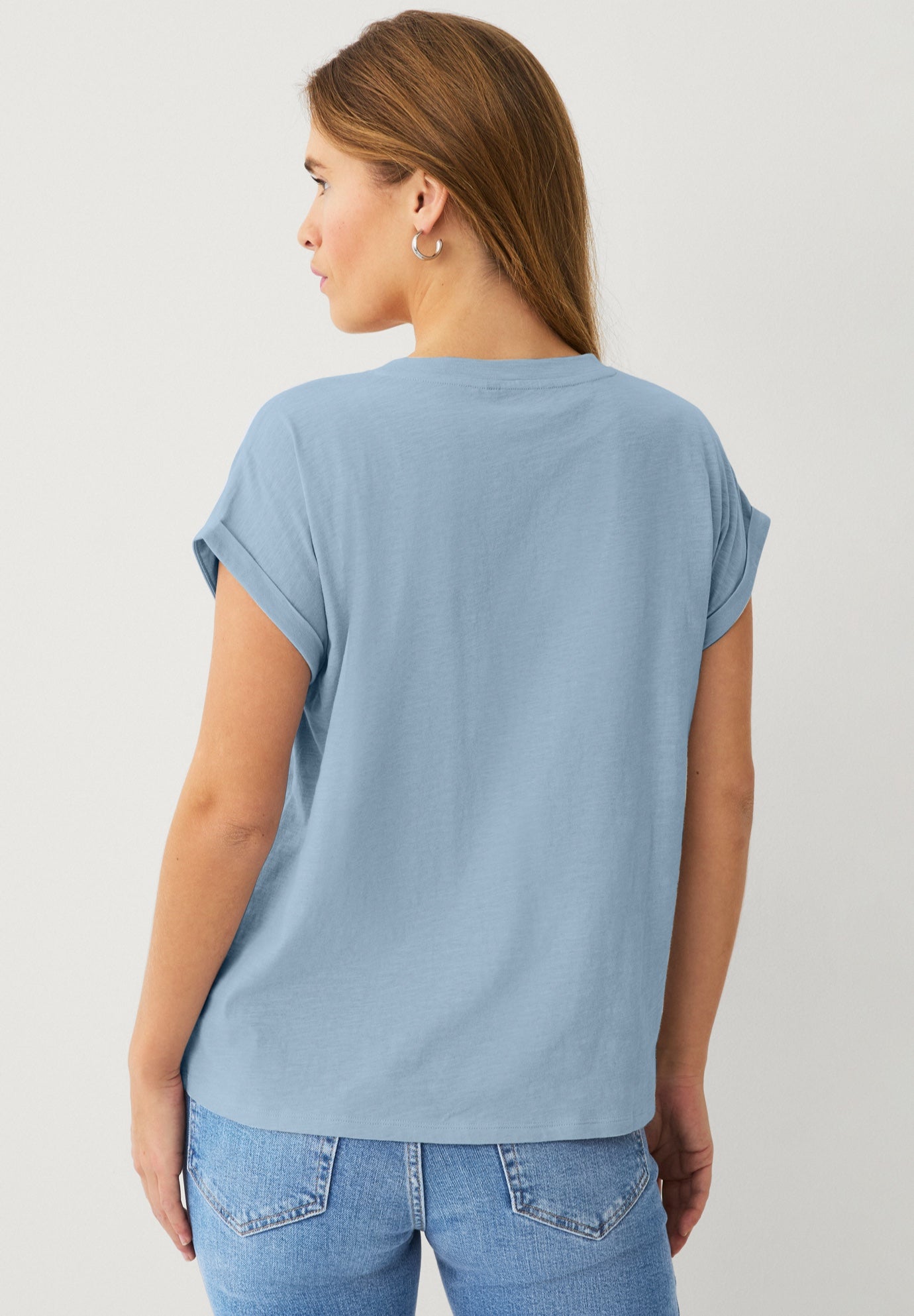 V-neck Tee With Rolled Cuffs image number 1