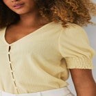 Textured Knit Button Front Top With Puff Sleeves image number null