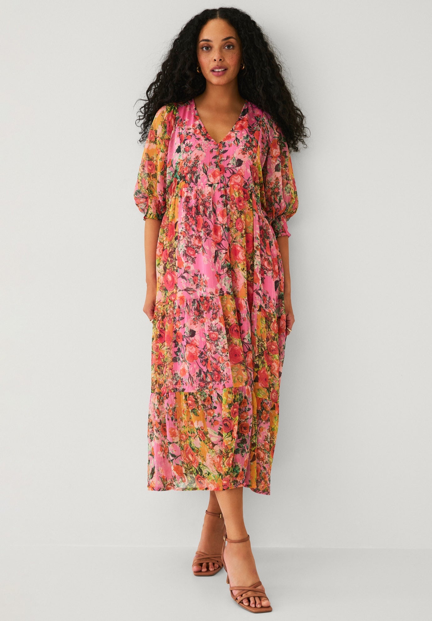 Sheer Tiered Long Midi Dress image number 0