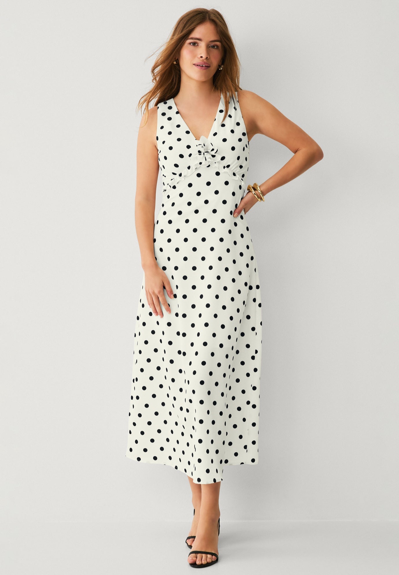 Sleeveless A-line Long Midi Dress With Flower Pin image number 0