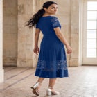 Lace Inset Fit-and-Flare Dress with Self Belt image number 2
