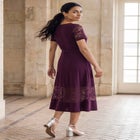Lace Inset Fit-and-Flare Dress with Self Belt image number null