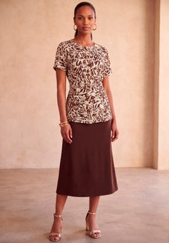 Stretch Knit Crepe Belted Skirt Set
