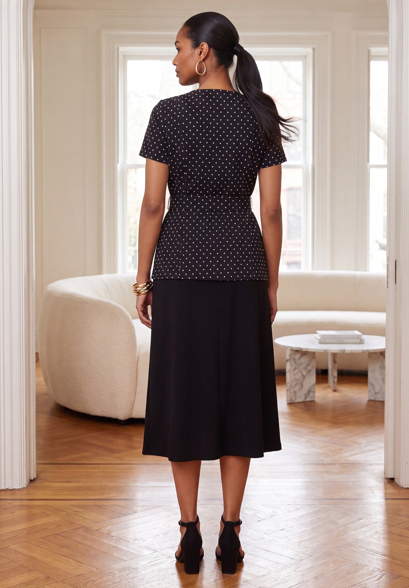 Stretch Knit Crepe Belted Skirt Set image number 1