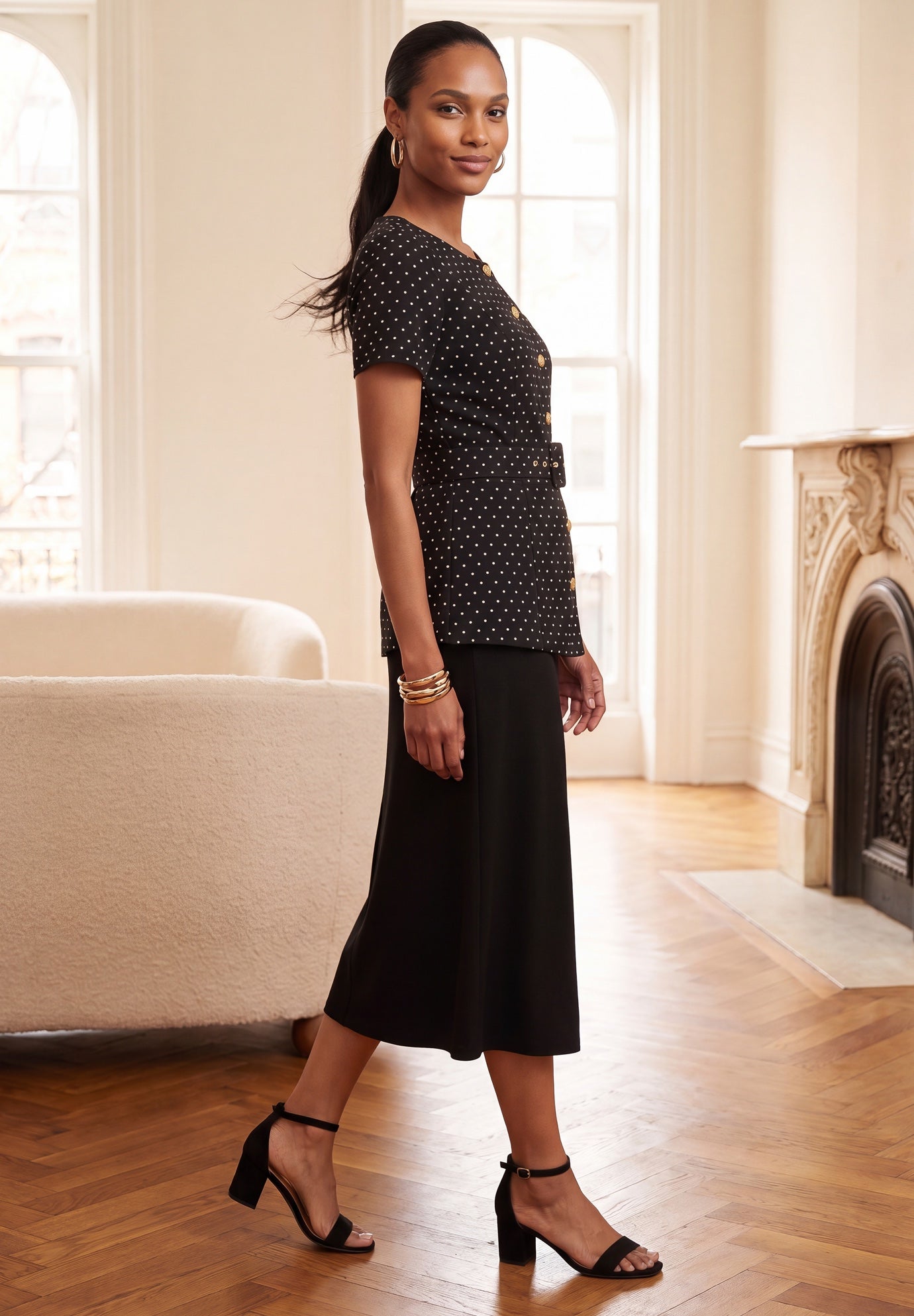 Stretch Knit Crepe Belted Skirt Set image number 2