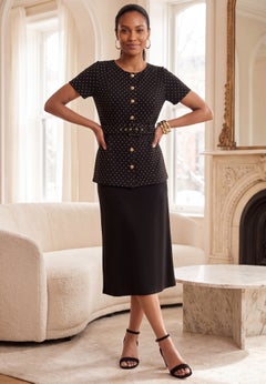 Stretch Knit Crepe Belted Skirt Set